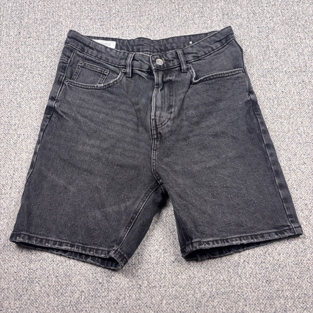ZARA Mens Black Denim Shorts Size 30 Distressed Raw Hem Casual Streetwear